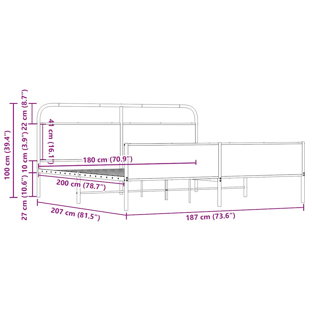 vidaXL Σκελετός Κρεβ. Χωρίς Στρώμα Sonoma Δρυς 180x200 εκ. Μεταλλικό