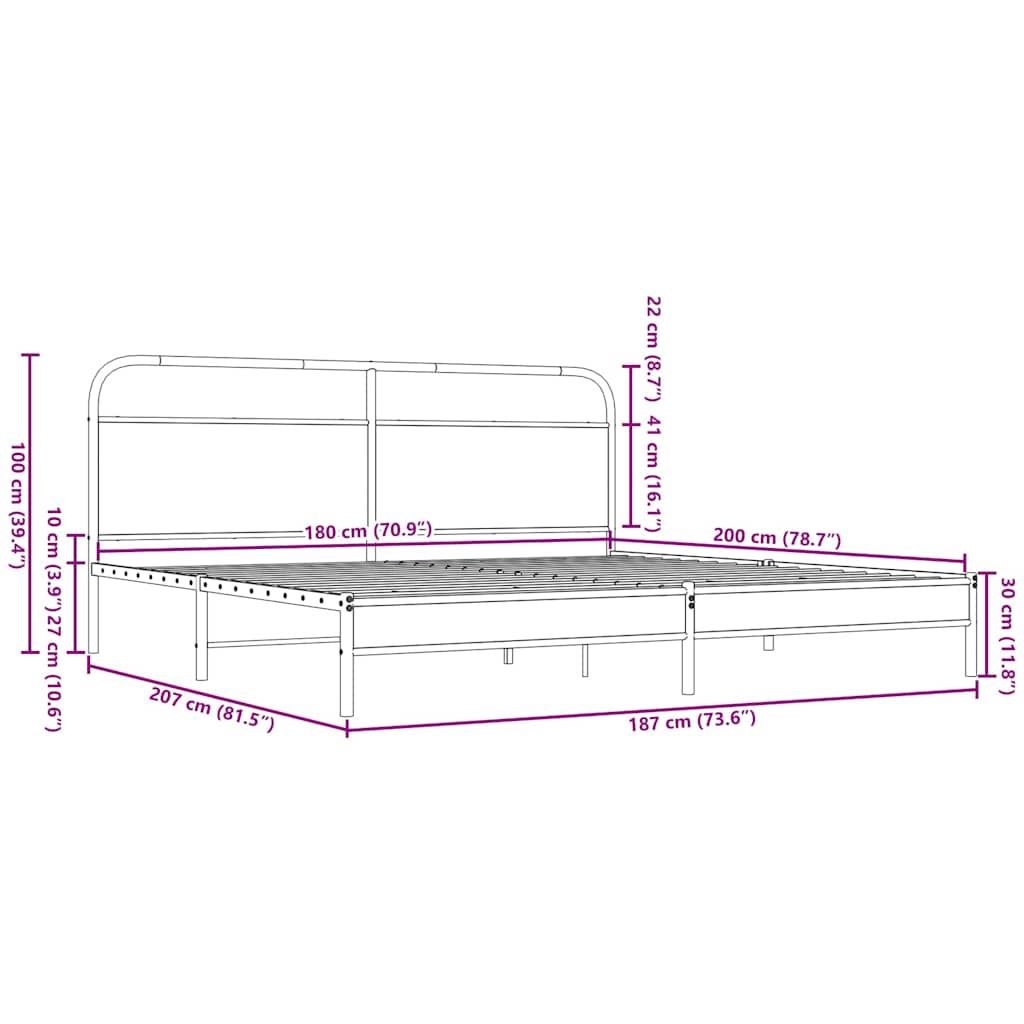 vidaXL Σκελετός Κρεβ. Χωρίς Στρώμα Καφέ Δρυς 180x200 εκ. Μεταλλικό