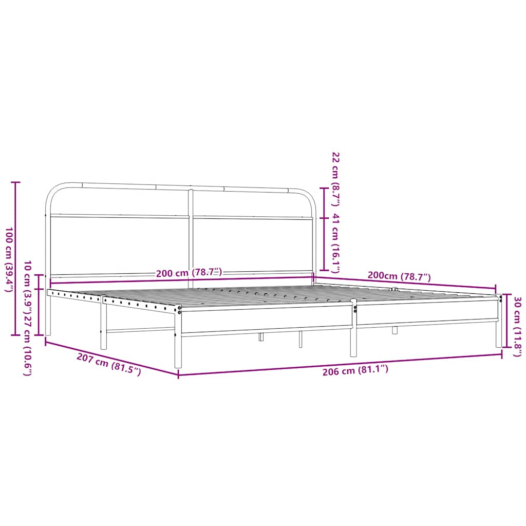 vidaXL Σκελετός Κρεβ. Χωρίς Στρώμα Καφέ Δρυς 200x200 εκ. Μεταλλικό