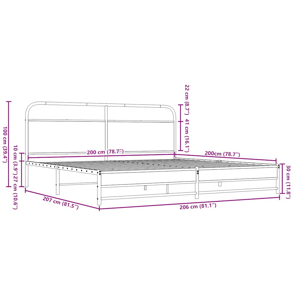 vidaXL Σκελετός Κρεβ. Χωρίς Στρώμα Καφέ Δρυς 200x200 εκ. Μεταλλικό