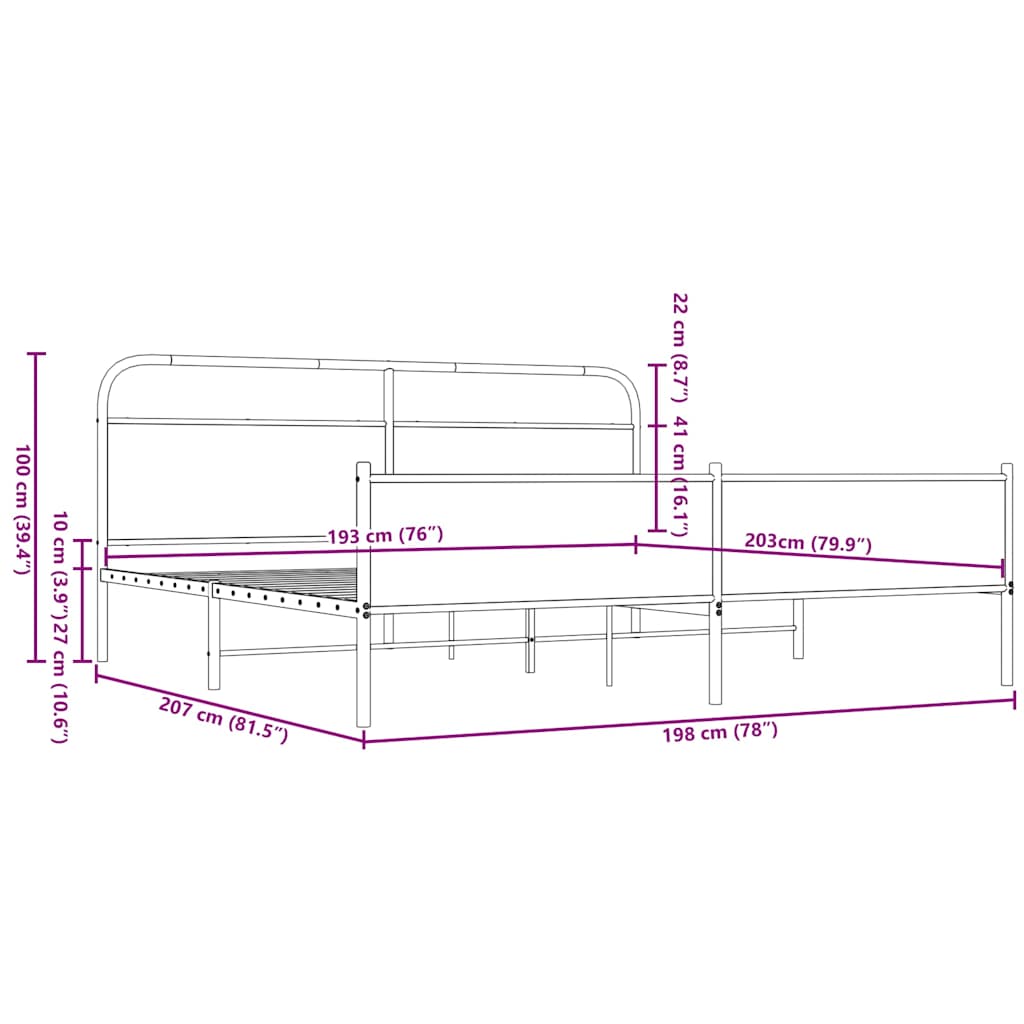 vidaXL Σκελετός Κρεβ. Χωρίς Στρώμα Καφέ Δρυς 193x203 εκ. Μεταλλικό