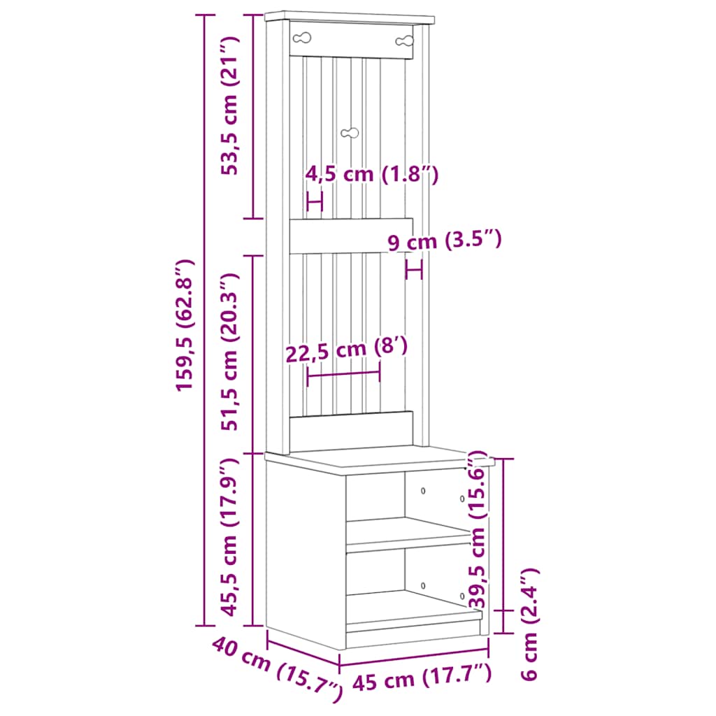 vidaXL Δέντρο χωλ "SANDENS" 45x40x159,5 εκ.Πεύκο μασίφ ξύλο
