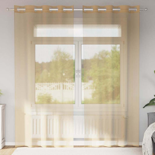 vidaXL Voile κουρτίνες με ροδέλες 2 τεμάχια Χρώμα Άμμου