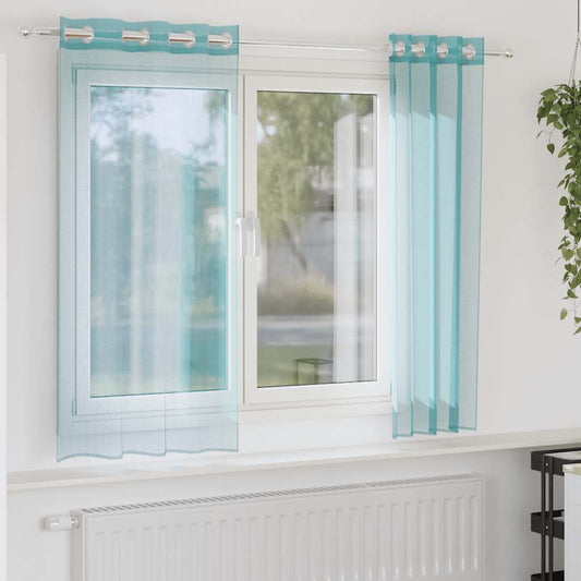 vidaXL Voile κουρτίνες με ροδέλες 2 τεμάχια Τιρκουάζ