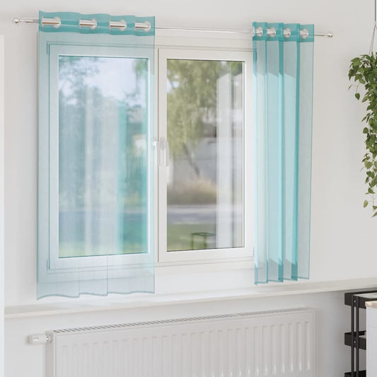 vidaXL Voile κουρτίνες με ροδέλες 2 τεμάχια Τιρκουάζ