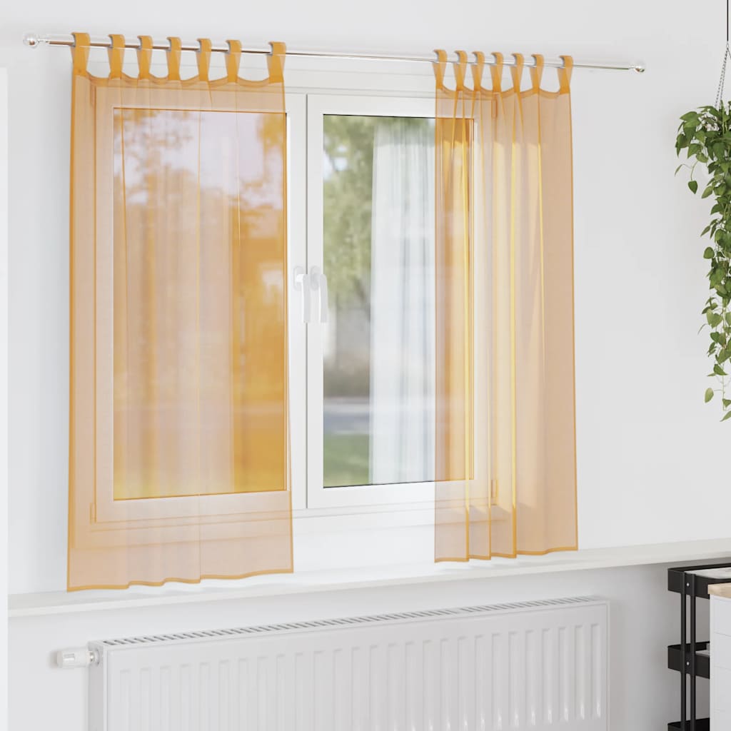 vidaXL Κουρτίνες Voile με Θηλιές 2 τεμ. Πορτοκαλί 140x140 εκ.