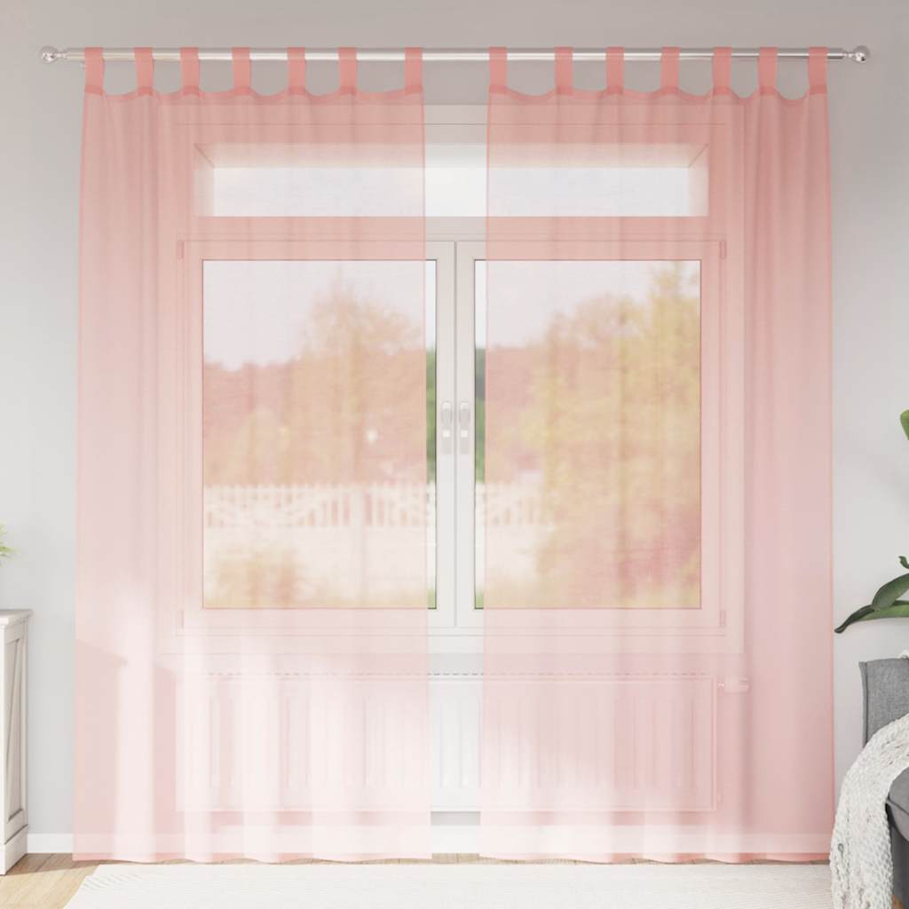 vidaXL Κουρτίνες Voile με Θηλιές 2 τεμ. Ροζ 140x245 εκ.