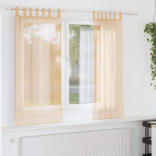 vidaXL Κουρτίνες Voile με βρόχους 2 τεμάχια Άμμος 140x140 cm