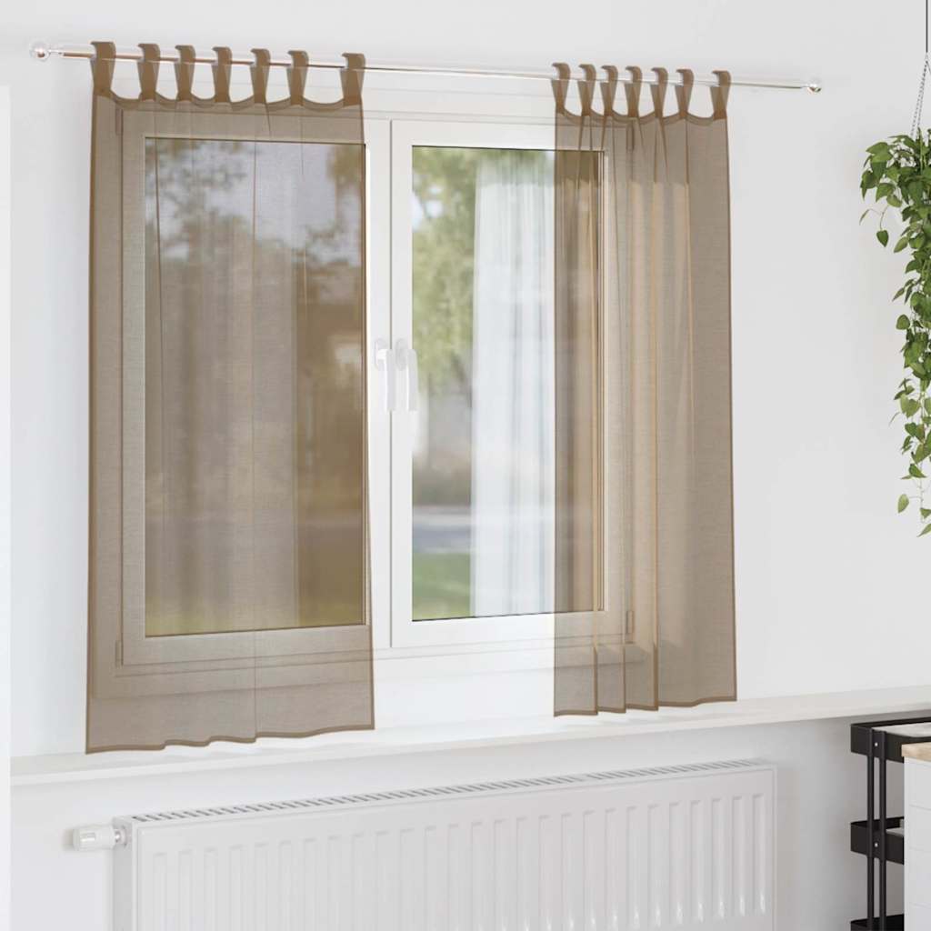 vidaXL Κουρτίνες Voile με Θηλιές 2 τεμ. Ανοιχτό Καφέ 140x175 εκ.