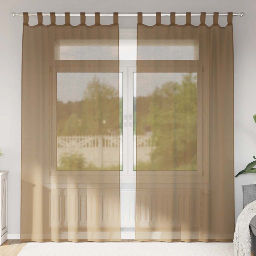 vidaXL Κουρτίνες Voile με Θηλιές 2 τεμ. Ανοιχτό Καφέ 140x245 εκ.