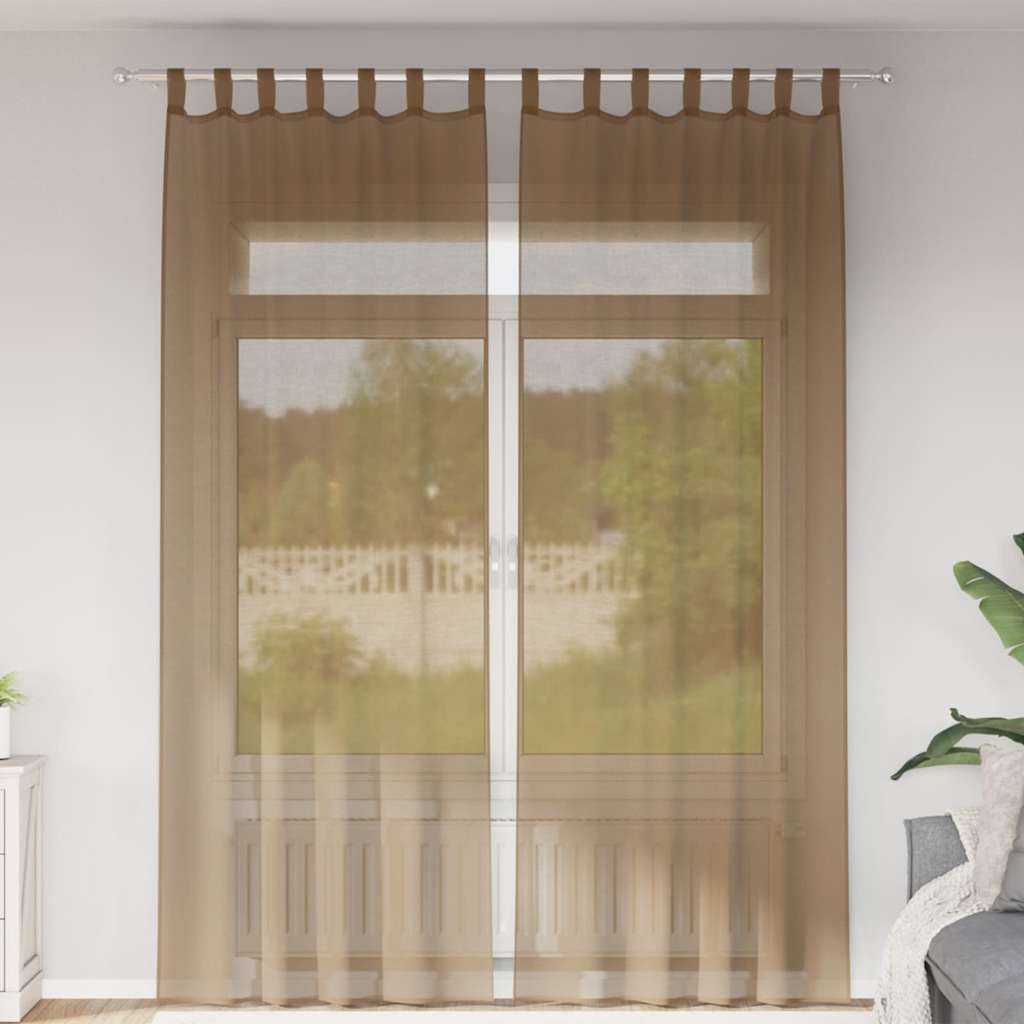 vidaXL Κουρτίνες Voile με Θηλιές 2 τεμ. Ανοιχτό Καφέ 140x260 εκ.