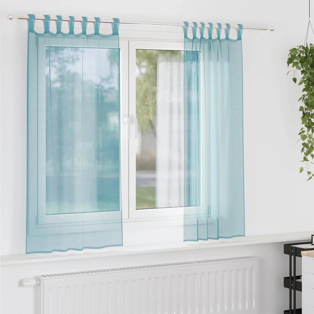 vidaXL Κουρτίνες Voile με Θηλιές 2 τεμ. Τυρκουάζ 140x140 εκ.