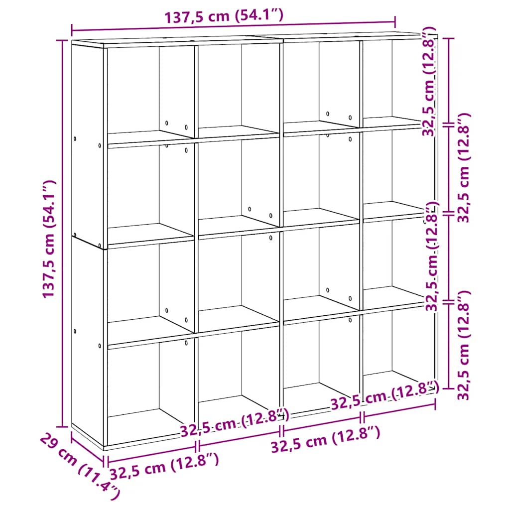 vidaXL Βιβλιοθήκη Αρτισιανή Δρυς 137,5x29x137,5 εκ. Επεξεργασμένο Ξύλο
