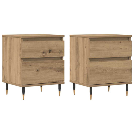vidaXL Κομοδίνα 2 τεμ. τεχνίτης Δρυς 40 x 35 x 50 εκ. από Επεξεργ Ξύλο