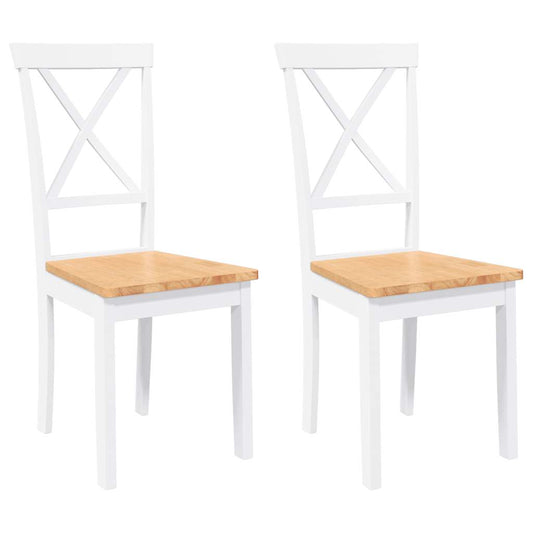 vidaXL Καρέκλες τραπεζαρίας 2 τεμάχια Λευκό μασίφ ξύλο καουτσούκ