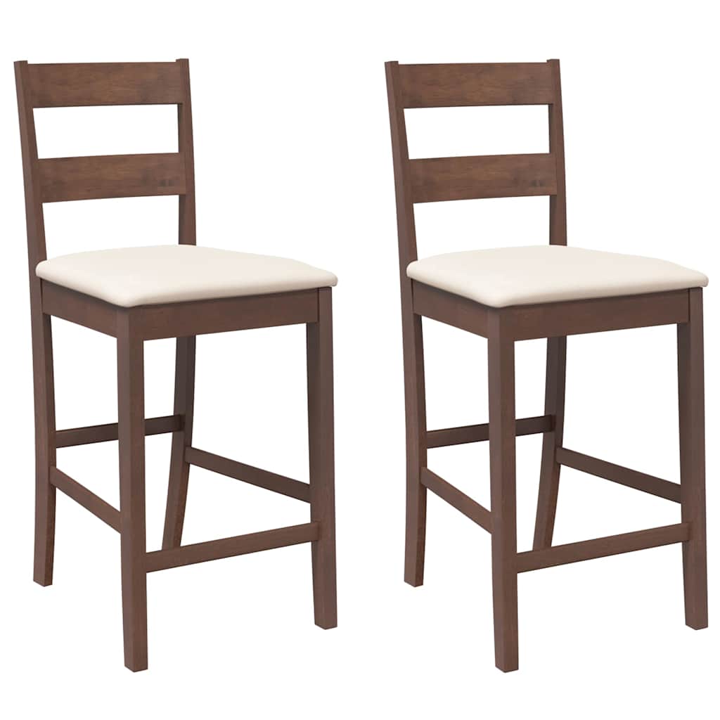 vidaXL σκαμπό μπαρ με μαξιλάρια 2 τεμάχια καφέ μασίφ ξύλο καουτσούκ