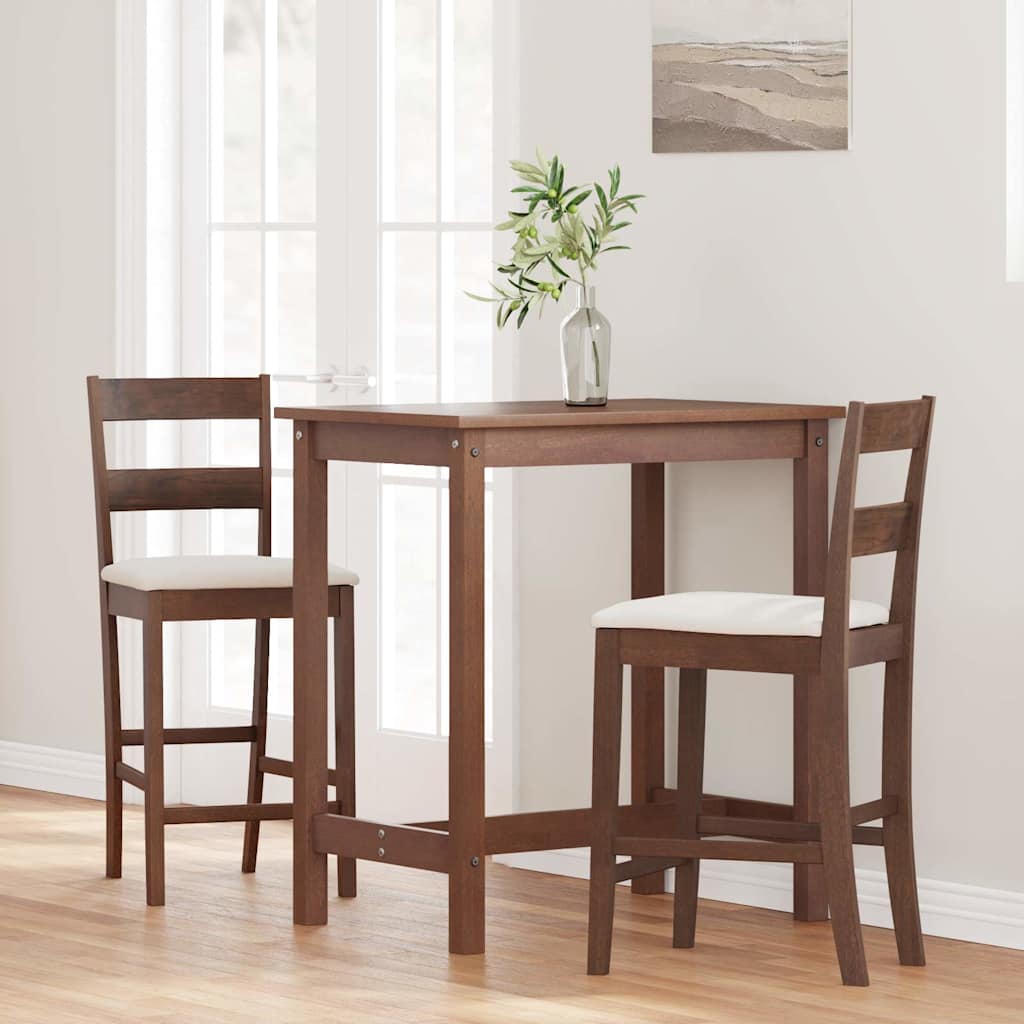 vidaXL σκαμπό μπαρ με μαξιλάρια 2 τεμάχια καφέ μασίφ ξύλο καουτσούκ