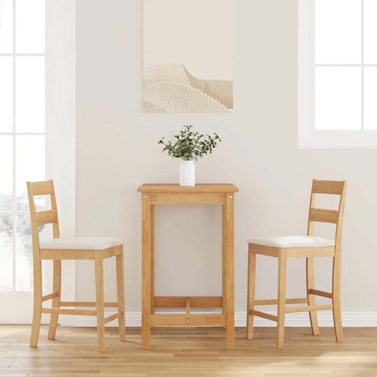 vidaXL σκαμπό μπαρ με μαξιλάρια 2 τεμάχια φυσικό μασίφ ξύλο καουτσούκ