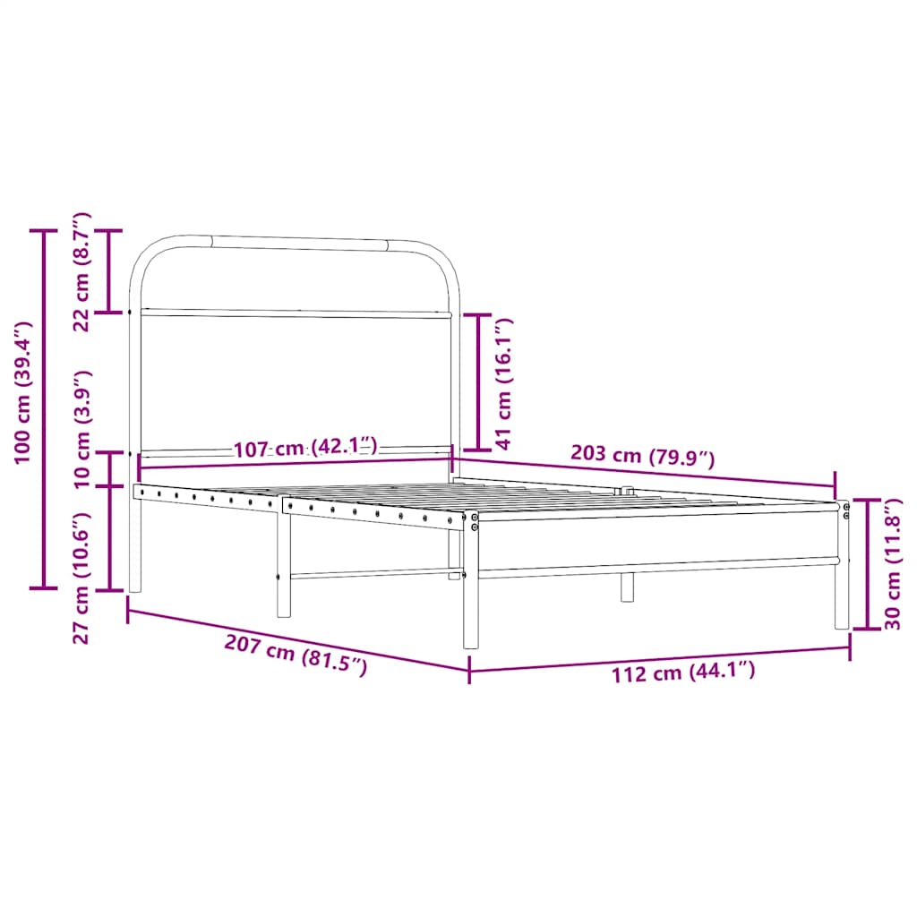 vidaXL Πλαίσιο Κρεβ. Χωρ. Στρώμα Καπνιστή Δρυς 107x203 εκ. Επεξ. Ξύλο