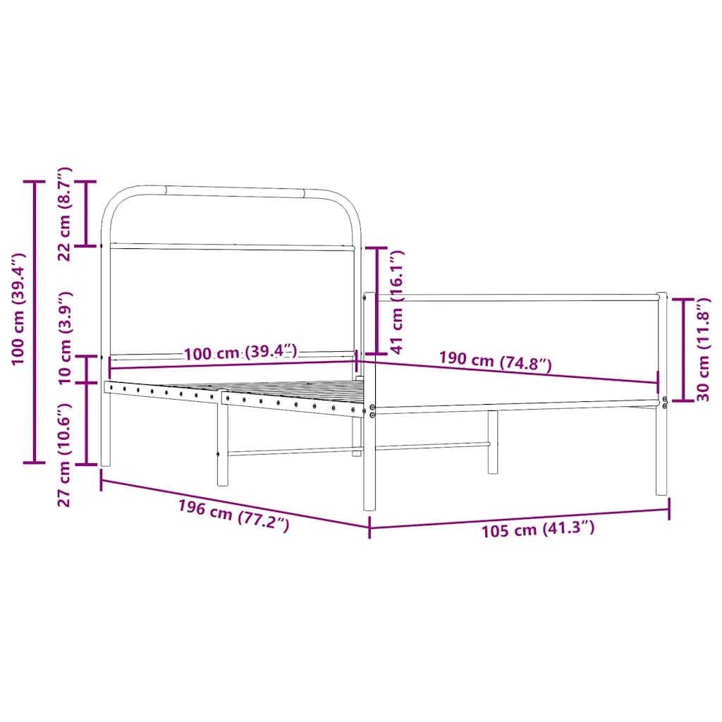 vidaXL Πλαίσιο Κρεβατιού Χωρ. Στρώμα Sonoma Δρυς 100x190 εκ Επ. Ξύλο