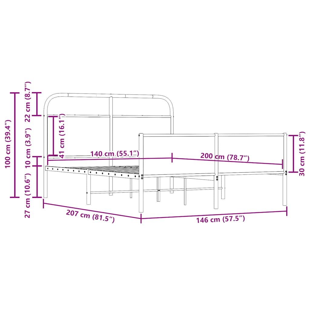 vidaXL Πλαίσιο Κρεβατιού Χωρ. Στρώμα Sonoma Δρυς 140x200εκ. Επ. Ξύλο