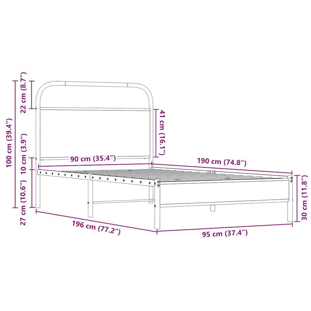 vidaXL Πλαίσιο Κρεβατιού Χωρ. Στρώμα Sonoma Δρυς 90x190 εκ Επεξ. Ξύλο