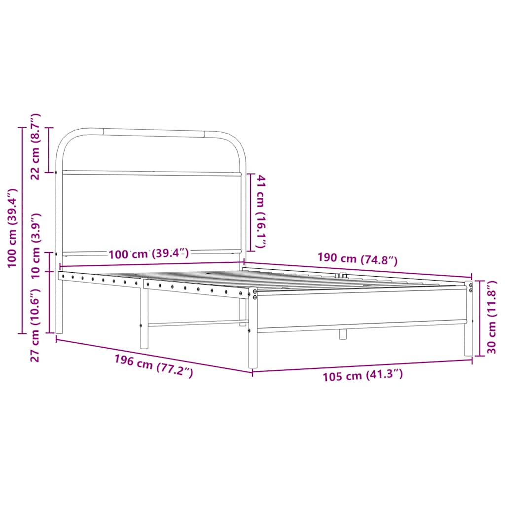 vidaXL Πλαίσιο Κρεβατιού Χωρ. Στρώμα Sonoma Δρυς 100x190 εκ Επ. Ξύλο