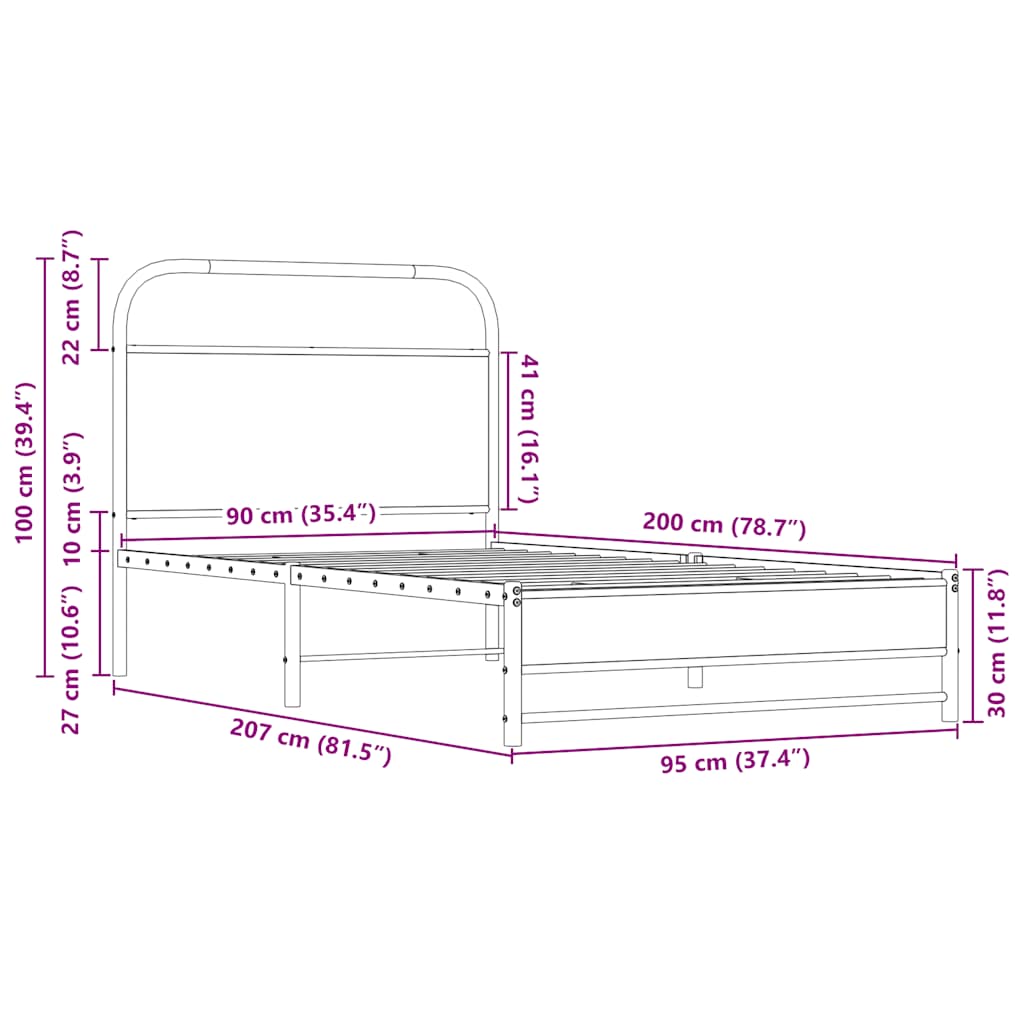 vidaXL Πλαίσιο Κρεβ. Χωρ. Στρώμα Sonoma Δρυς 90x200 εκ. Επεξ. Ξύλο