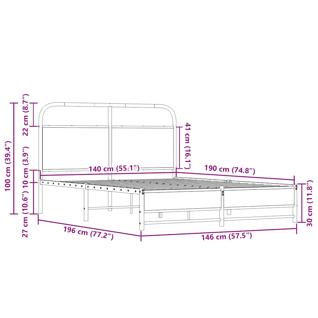 vidaXL Πλαίσιο Κρεβατιού Χωρ. Στρώμα Sonoma Δρυς 140x190εκ. Επ. Ξύλο