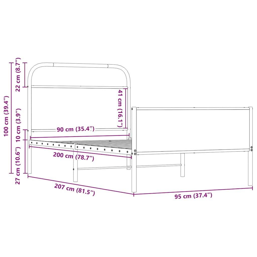 vidaXL Πλαίσιο Κρεβ. Χωρ. Στρώμα Sonoma Δρυς 90x200 εκ. Επεξ. Ξύλο