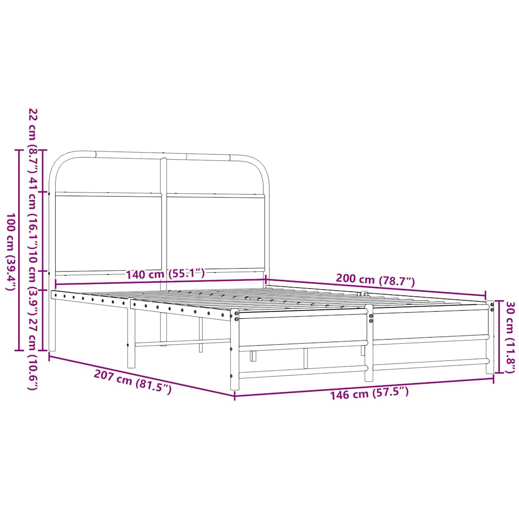 vidaXL Πλαίσιο Κρεβατιού Χωρ. Στρώμα Καφέ Δρυς 140x200εκ. Επ. Ξύλο