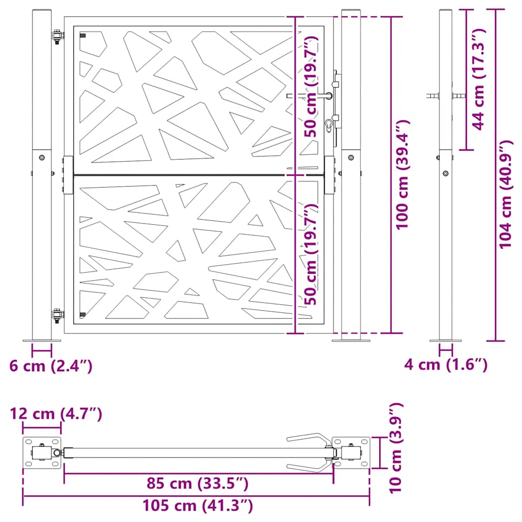 vidaXL Πόρτα Κήπου Μαύρη με Φωτιστικό Ατσάλι 100x100 εκ.