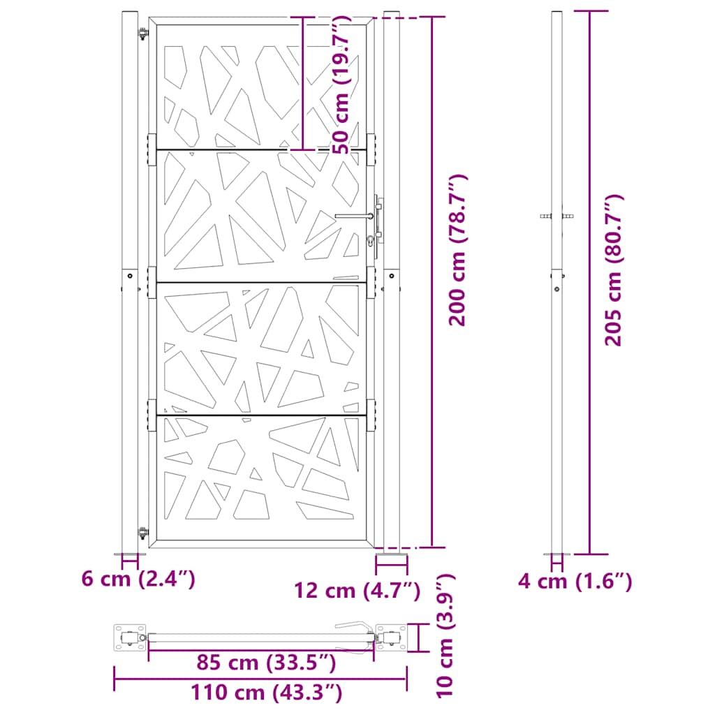 vidaXL Πόρτα Κήπου Μαύρη με Φωτιστικό Ατσάλι 100x200 εκ.