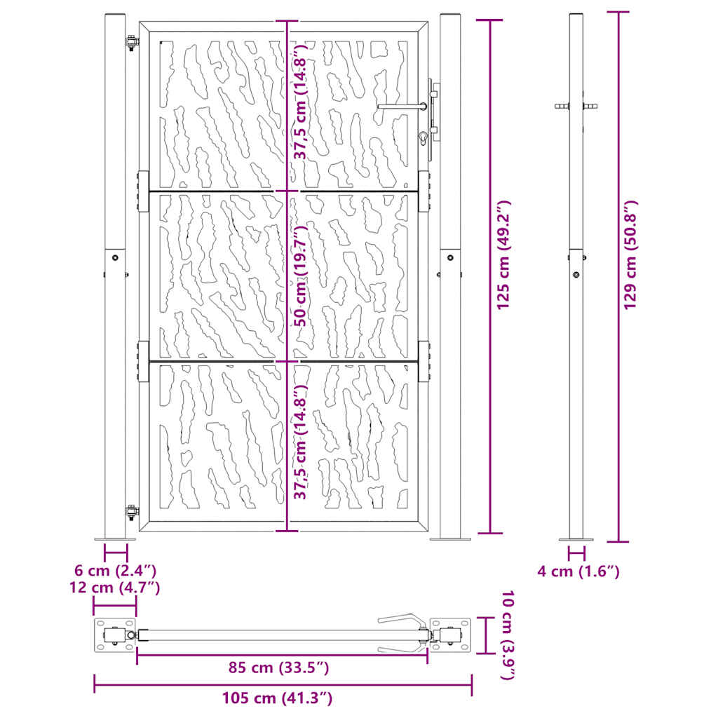 vidaXL Πόρτα Κήπου με Σχέδιο από Ατσάλι με Αντιστατική Βάση 100x125 εκ.