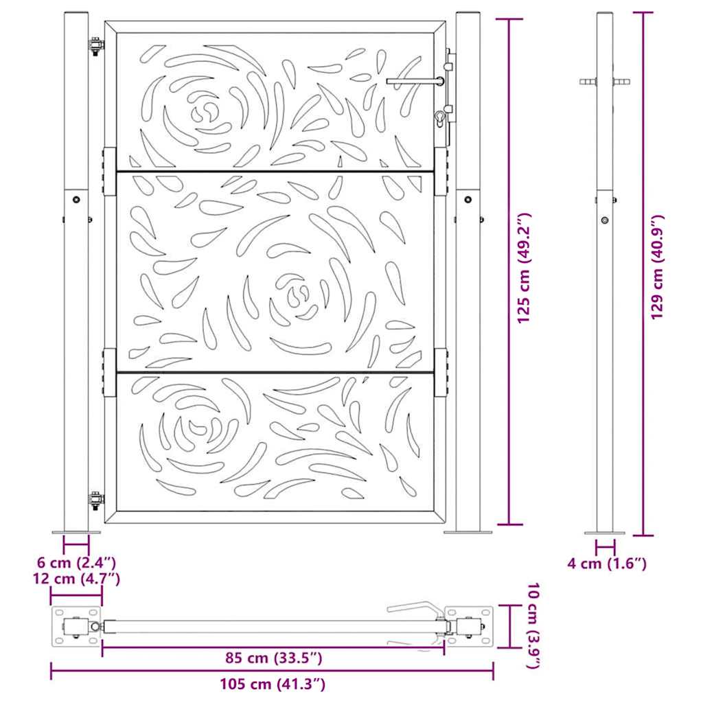 vidaXL Πόρτα Κήπου 100x125 εκ. από Ατσάλι με Σχέδιο Φλόγας για Αντοχή στις Καιρικές Συνθήκες