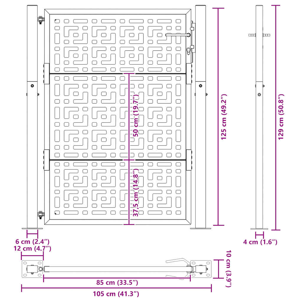 vidaXL Πόρτα Κήπου με Σταυρό 100x125 εκ. από Ατσάλι με Αντοχή στις Καιρικές Συνθήκες