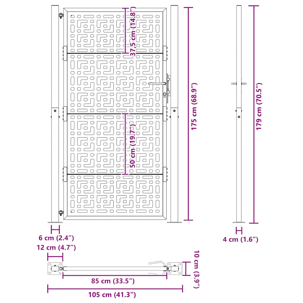 vidaXL Πόρτα Κήπου με Σταυρό 100x200 εκ. από Ατσάλι με Αντοχή στις Καιρικές Συνθήκες