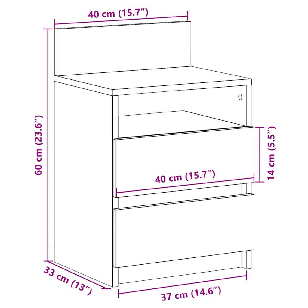 vidaXL Κομοδίνο με 2 Συρτάρια Μαύρο 40x33x60 εκ.