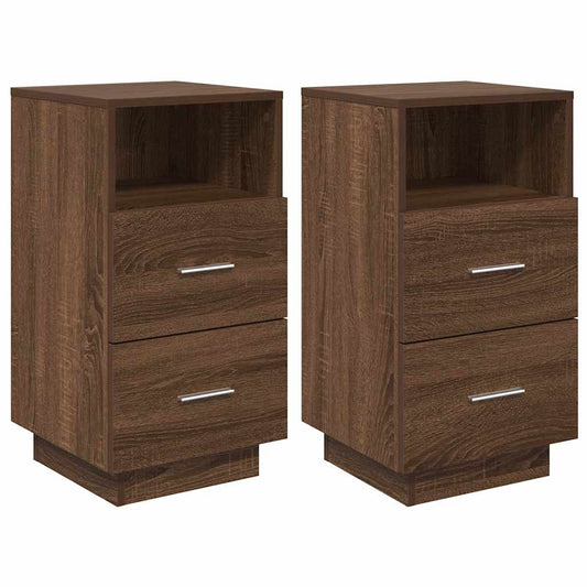 vidaXL Κομοδίνα 2 τμχ με 2 συρτάρια Καφέ Δρυς 36x36x68 εκ.