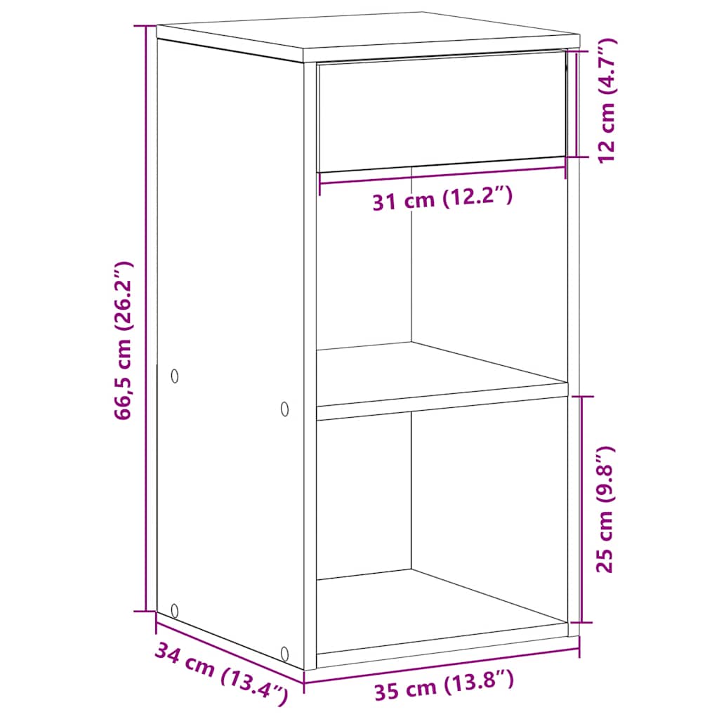 vidaXL Κομοδίνο με συρτάρι Καπνιστή Δρυς 35x34x66,5 εκ.
