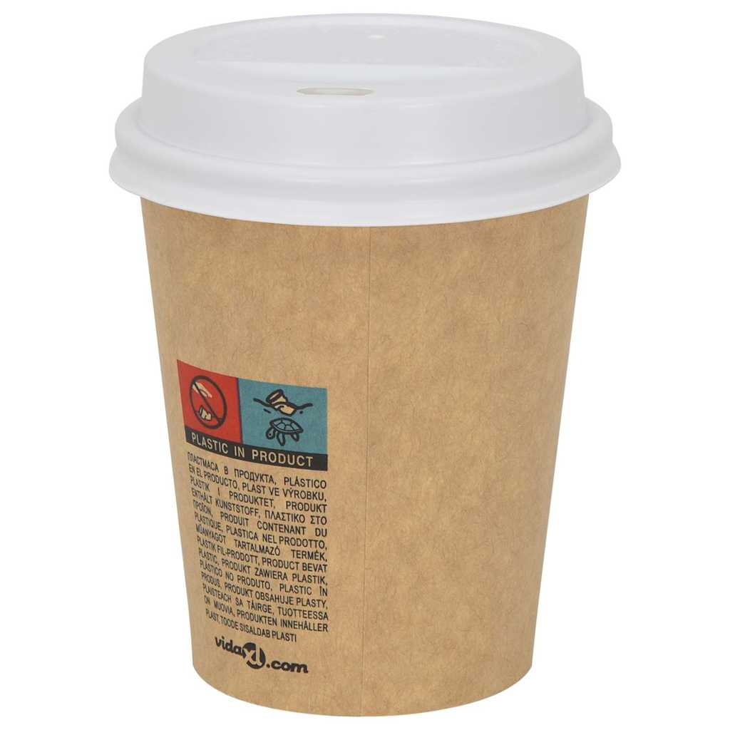 vidaXL Χάρτινα καπάκια καφέ Ø80 mm 8oz 1000 τεμάχια Λευκό πλαστικό