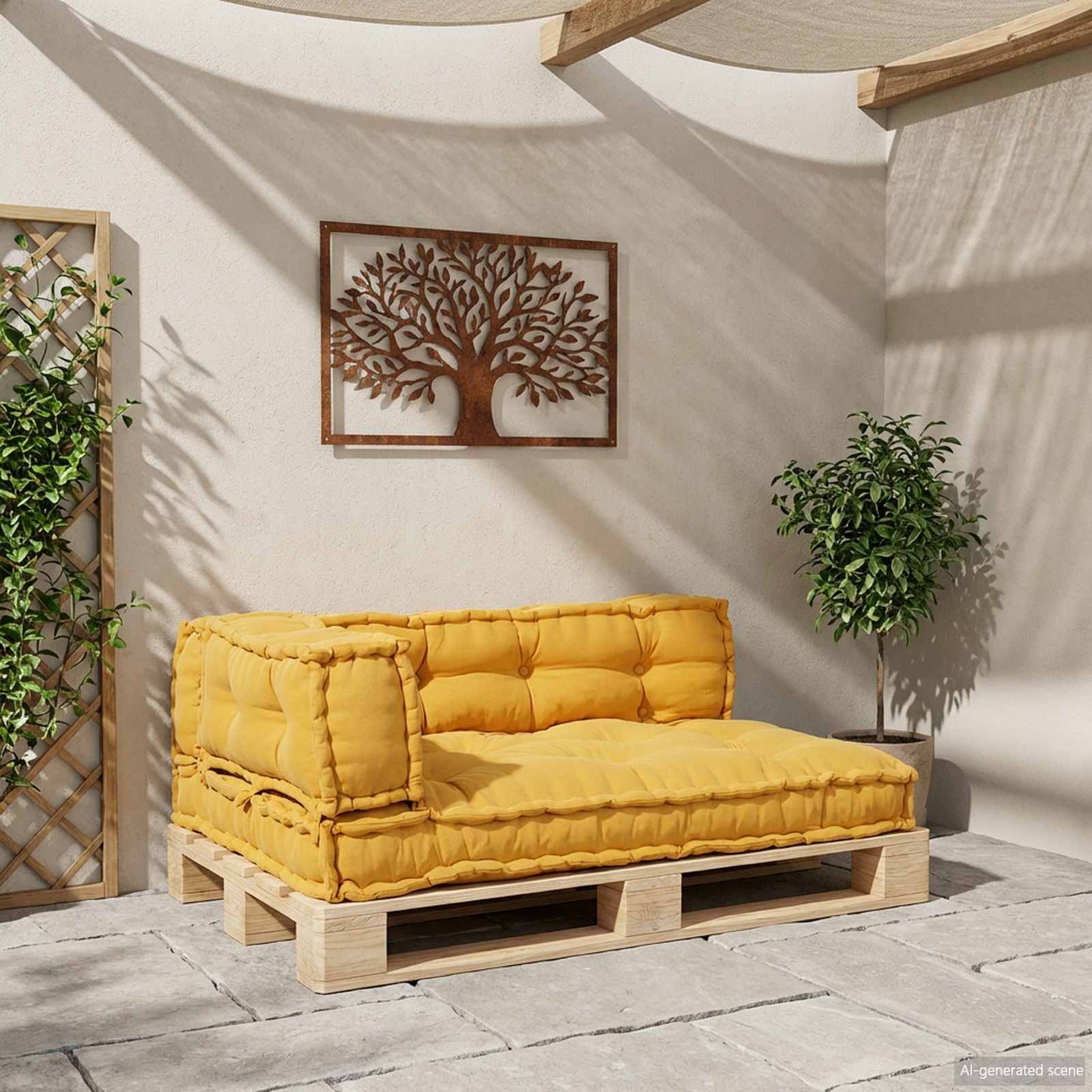 vidaXL Μαξιλάρι για καναπέ παλέτας 3 pcs Ύφασμα Κίτρινο