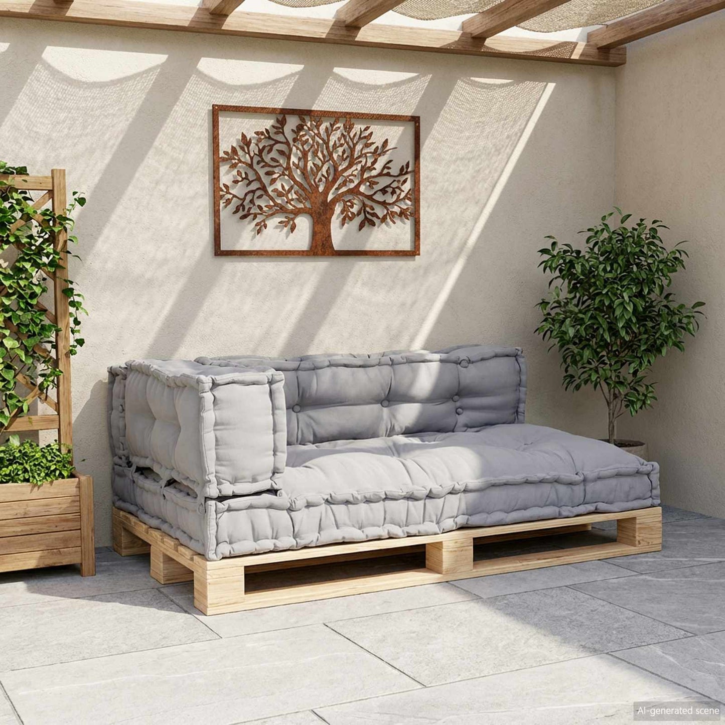 vidaXL Μαξιλάρι για καναπέ παλέτας 3 pcs Γκρι 120 x 80 x 38 εκ. Ύφασμα
