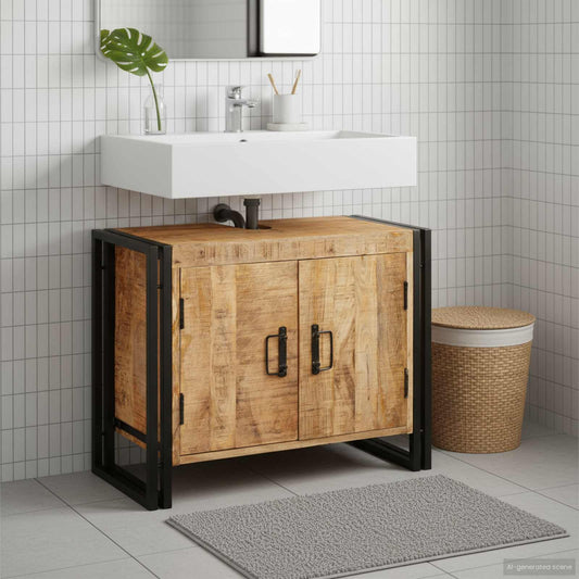 vidaXL Ντουλάπι νιπτήρα Καφέ 71 x 33 x 58 εκ. Στερεό ξύλο μάνγκο