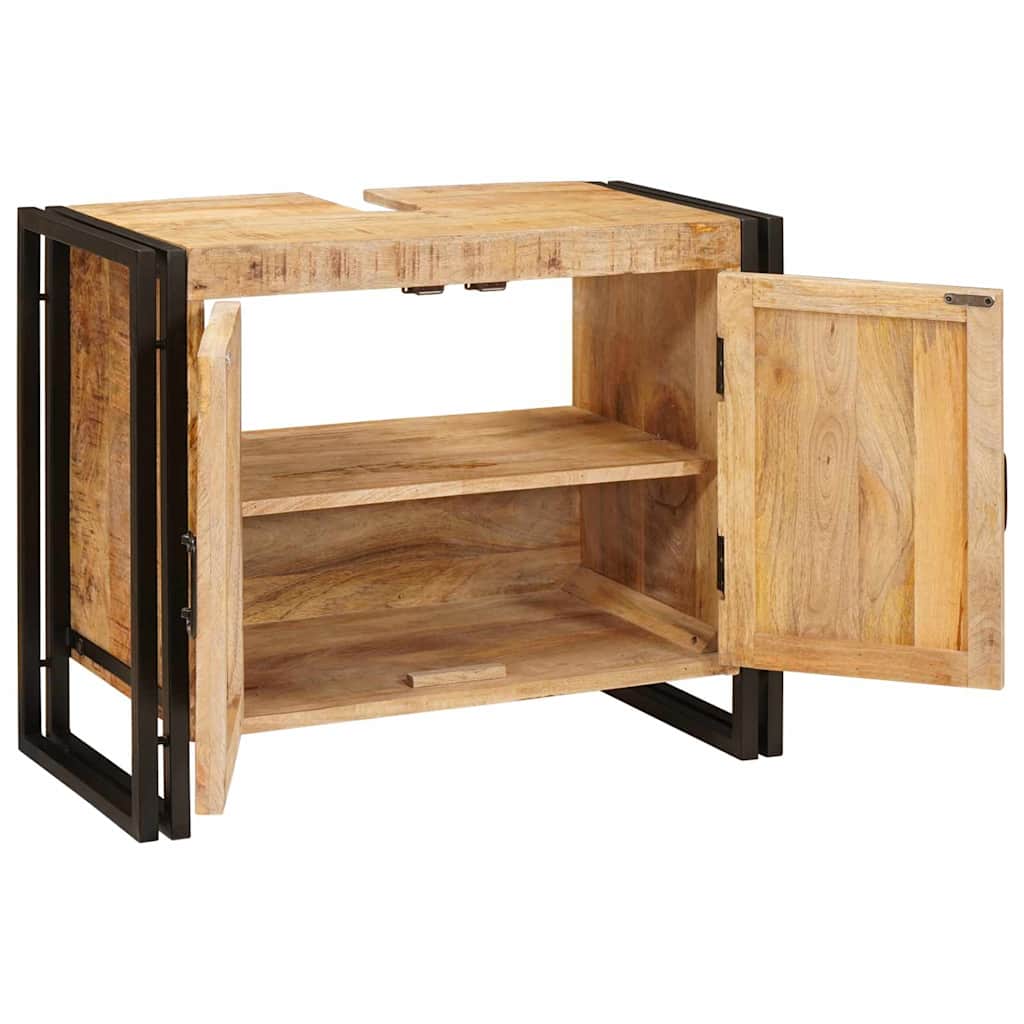 vidaXL Ντουλάπι νιπτήρα μπάνιου με πόρτα Μασίφ ξύλο μάνγκο και Σίδερο