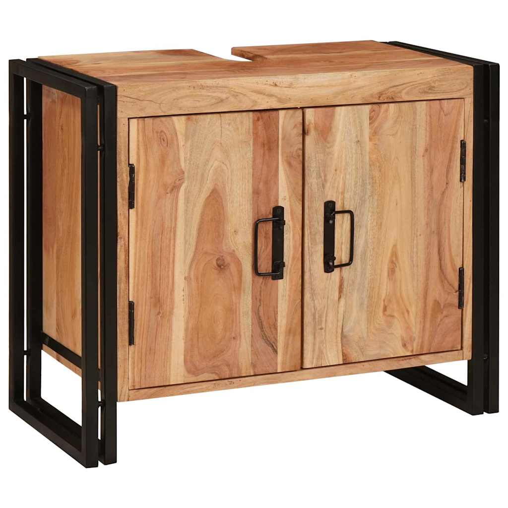 vidaXL Ντουλάπι νιπτήρα μπάνιου με πόρτα Μασίφ ξύλο ακακίας και σίδερο