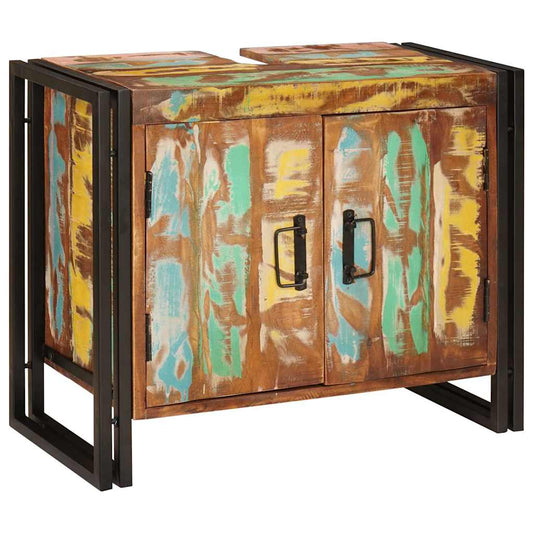 vidaXL Ντουλάπι νιπτήρα μπάνιου Μασίφ ανακυκλωμένο ξύλο και Σίδερο