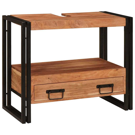 vidaXL Ντουλάπι νιπτήρα μπάνιου με ράφι Μασίφ ξύλο ακακίας και σίδερο