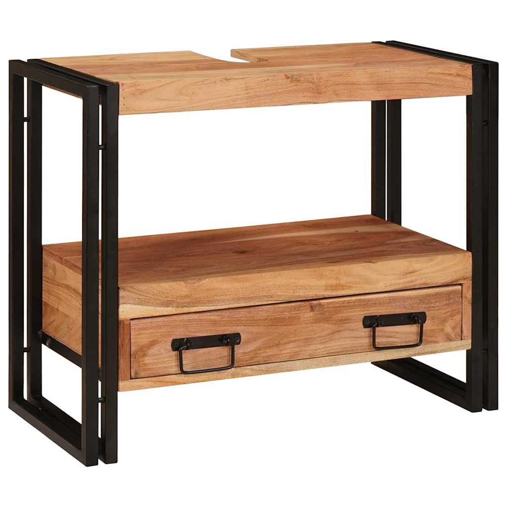 vidaXL Ντουλάπι νιπτήρα μπάνιου με ράφι Μασίφ ξύλο ακακίας και σίδερο