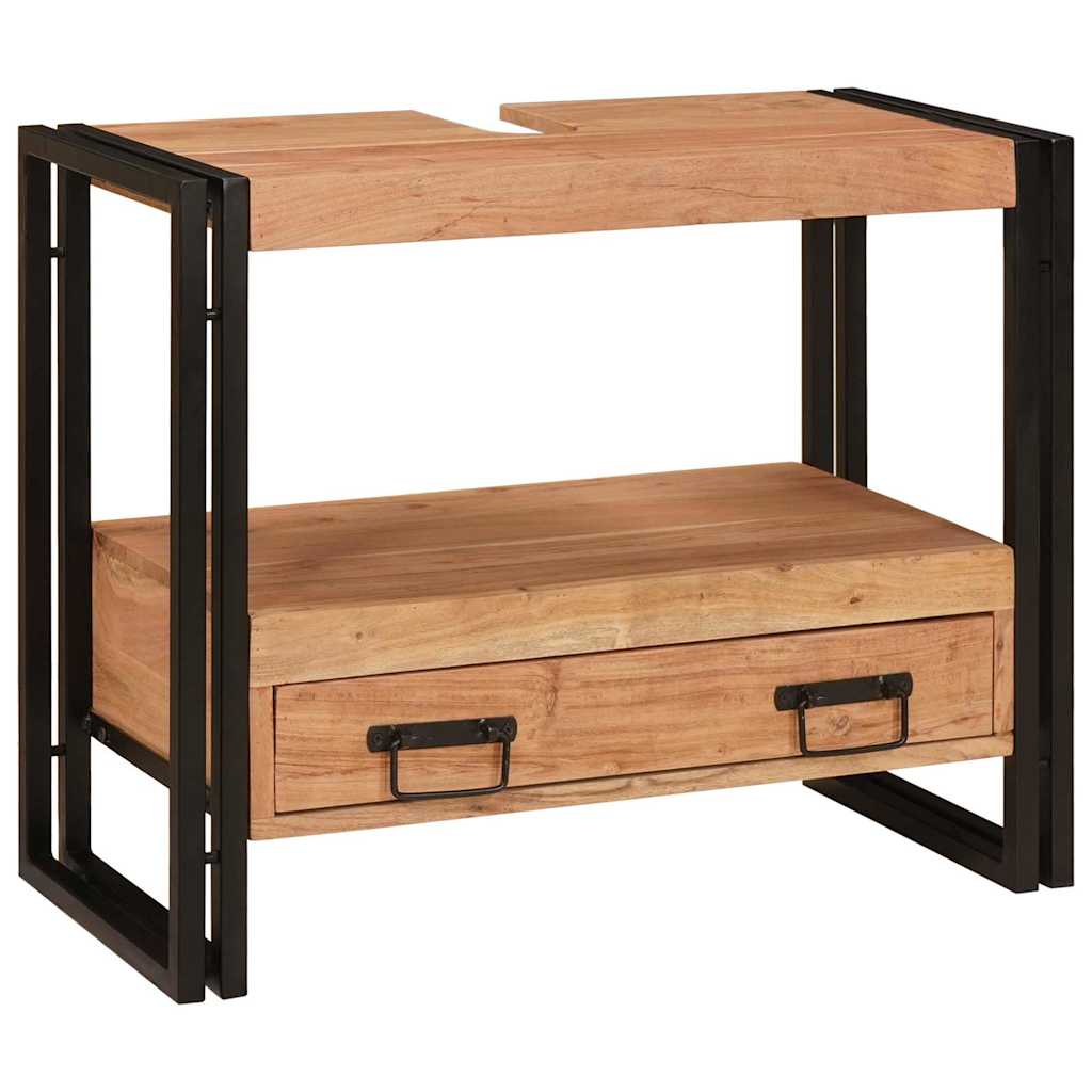 vidaXL Ντουλάπι νιπτήρα μπάνιου με ράφι Μασίφ ξύλο ακακίας και σίδερο